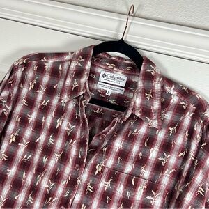 Columbia Women’s Fall Wheat Print Burgundy Plaid Button Down Shirt